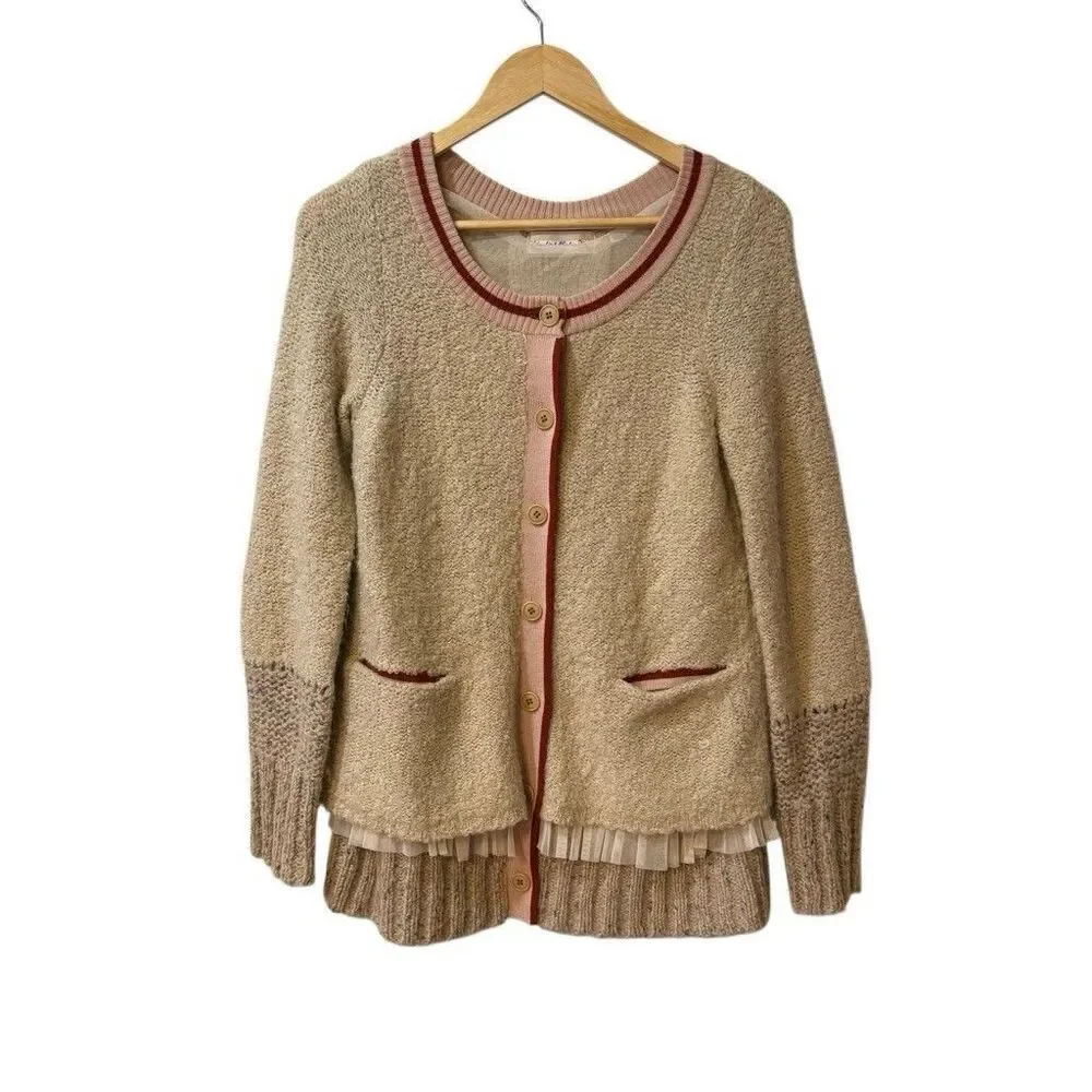 Charlie & Robin Anthropologie Wool Blend Romantic Boho Tiered Tulle Cardigan M